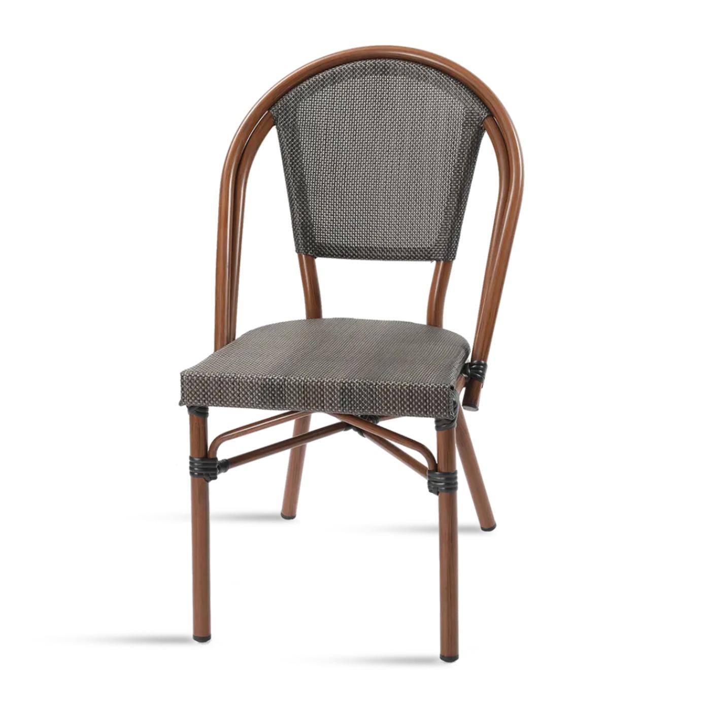 ANCONA | Outdoor Bistro Chair – Brown Poly‑Rattan & Wood‑Look Metal Frame