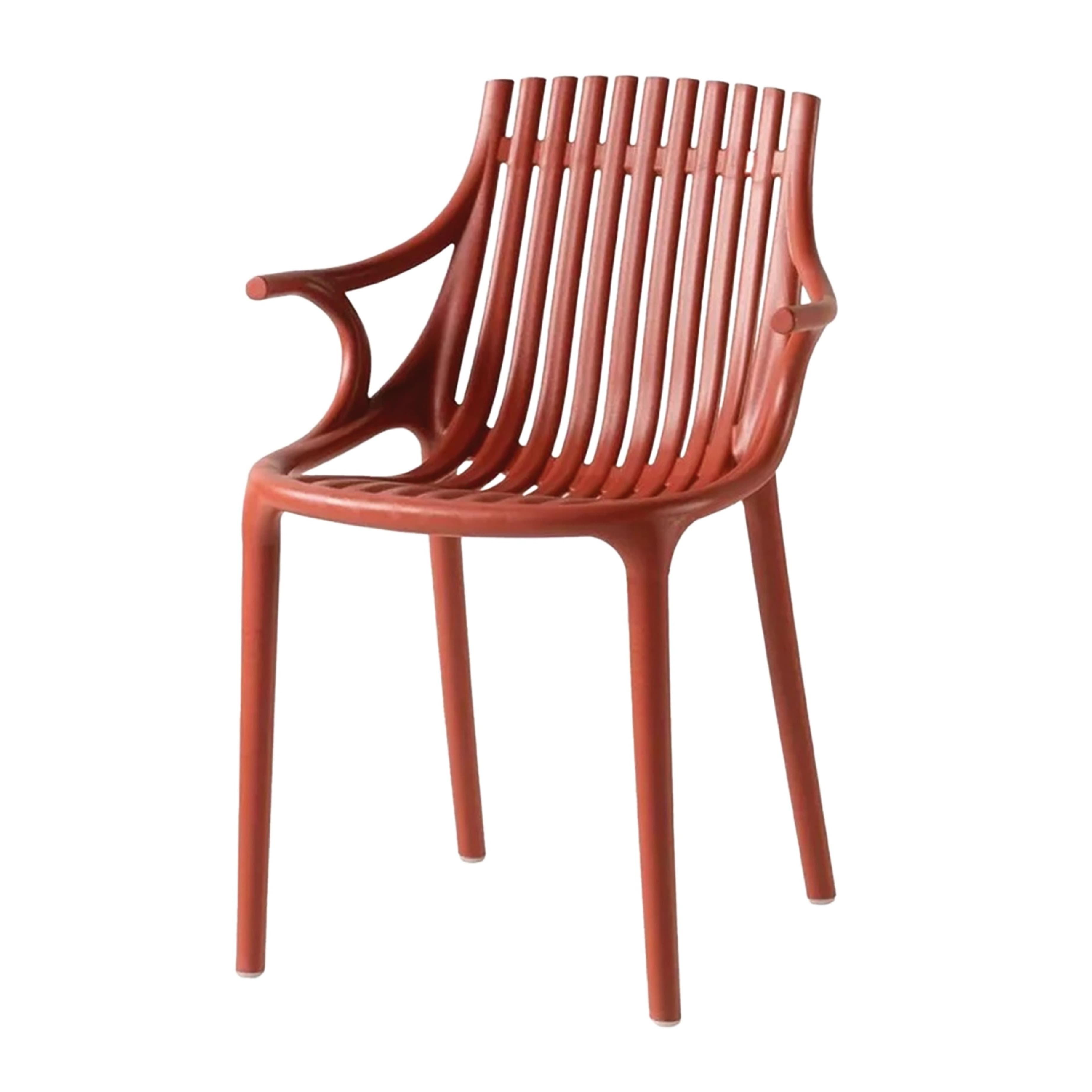 Chaise rouge moderne en plastique avec accoudoirs pour extérieur – empilable, durable et idéale pour terrasse, HORECA et espaces extérieurs