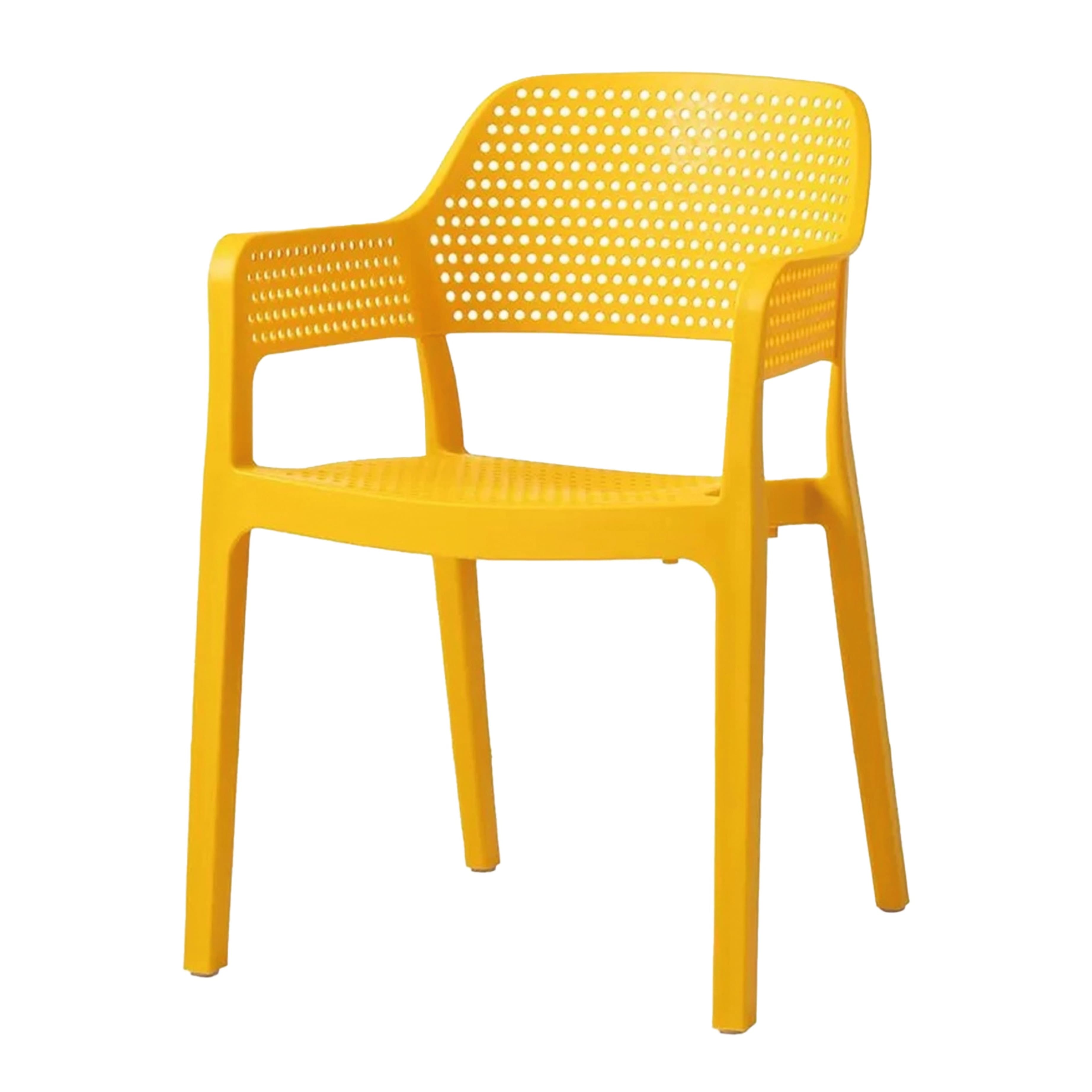 Modern yellow plastic chair for outdoor use – stackable, durable and ideal for terrace, HORECA and garden spaces