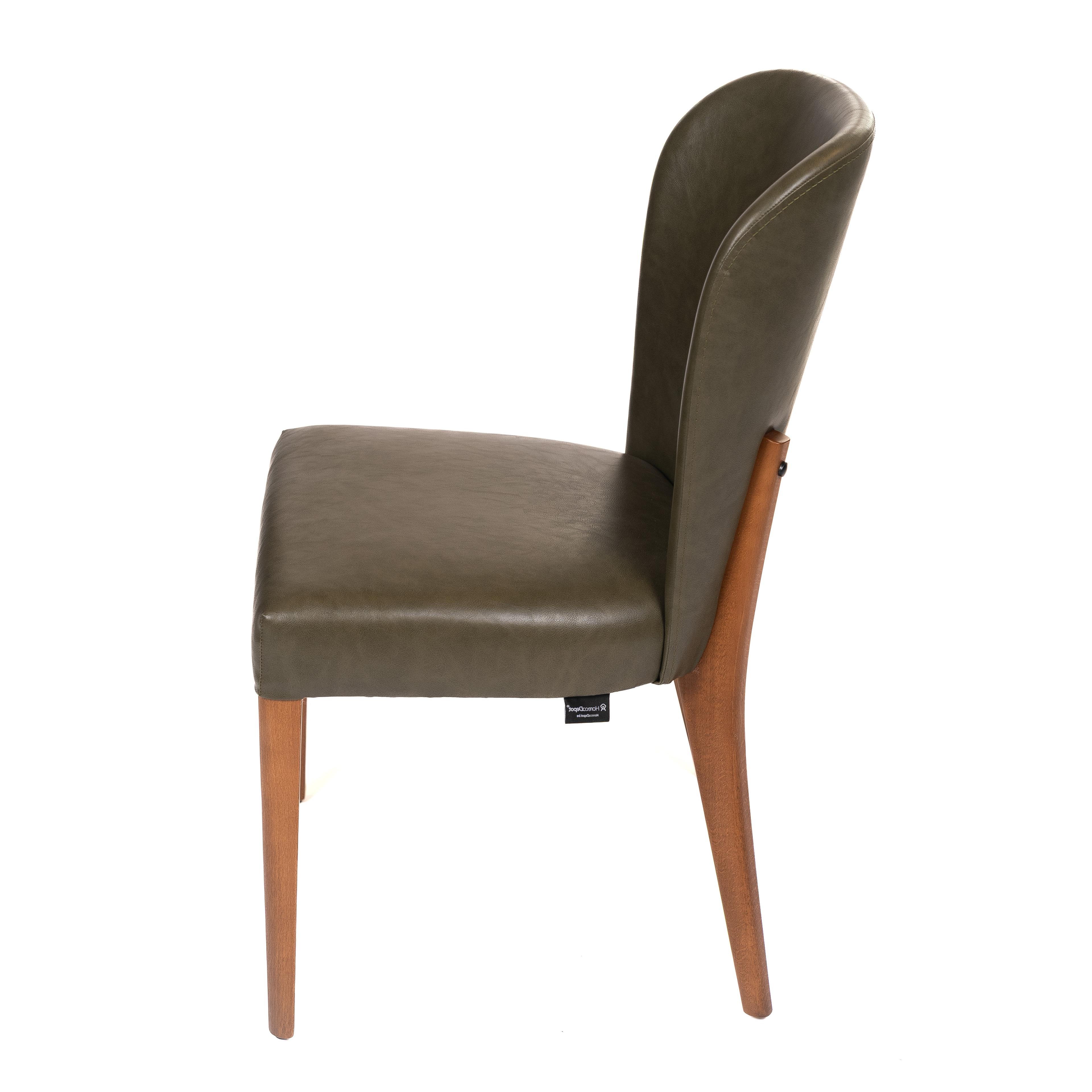ALBERTO | Dining Chair – Green PU Leather – Wooden Legs – For Home and Hospitality
