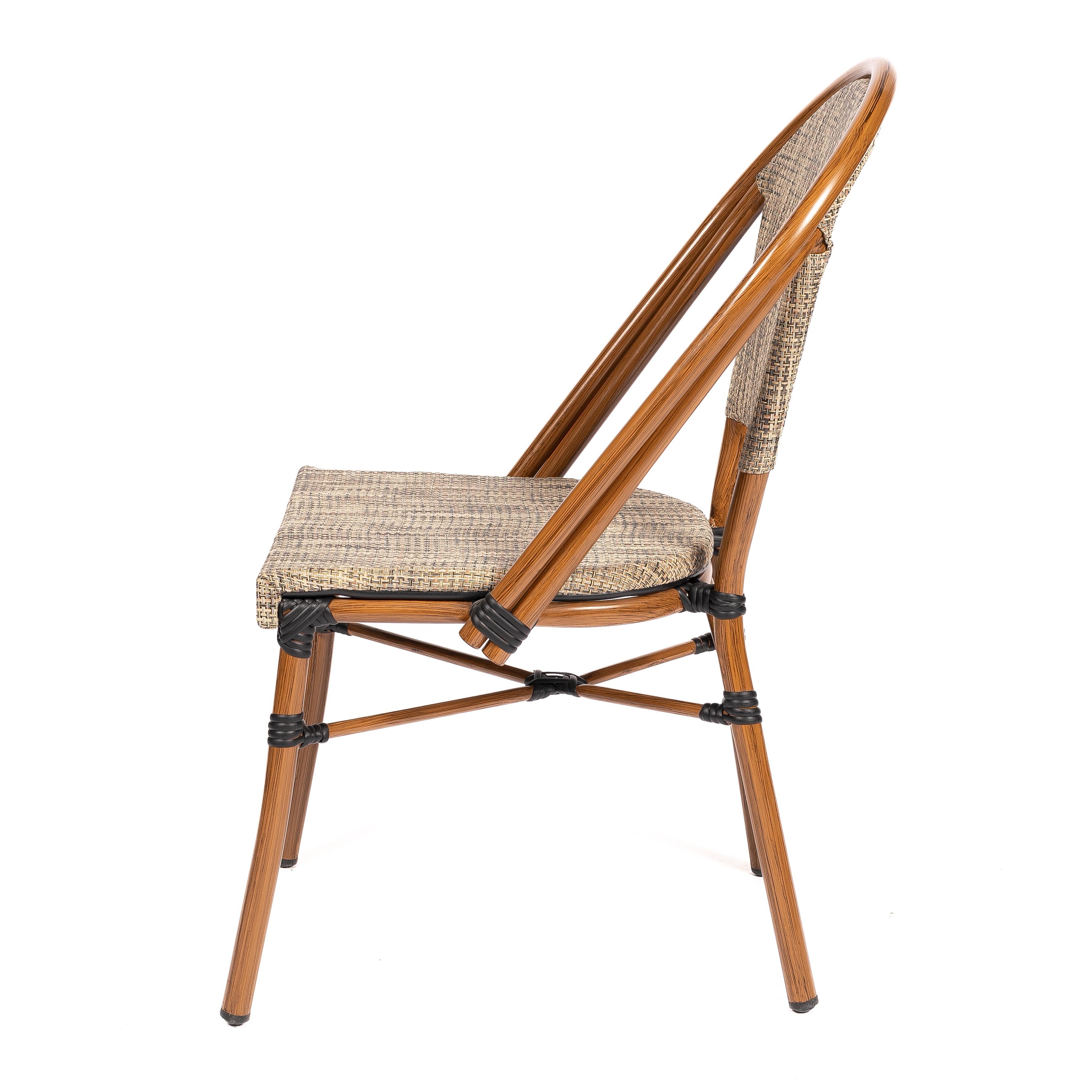 ANCONA | Outdoor bistro chair – French style – beige poly rattan with metal frame in wood look – suitable for hotel, restaurant, café, terrace, garden and balcony