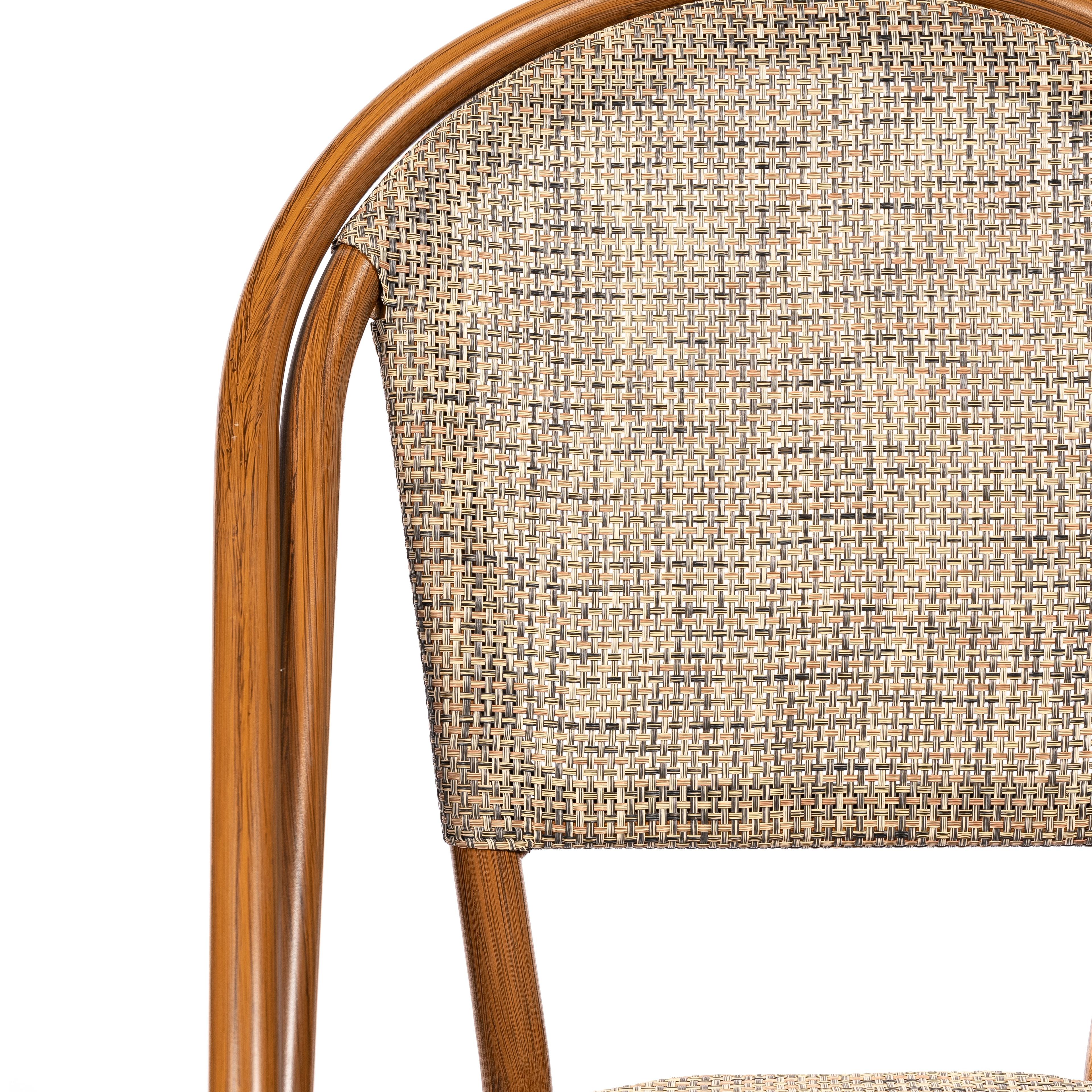 ANCONA | Outdoor bistro chair – French style – beige poly rattan with metal frame in wood look – suitable for hotel, restaurant, café, terrace, garden and balcony