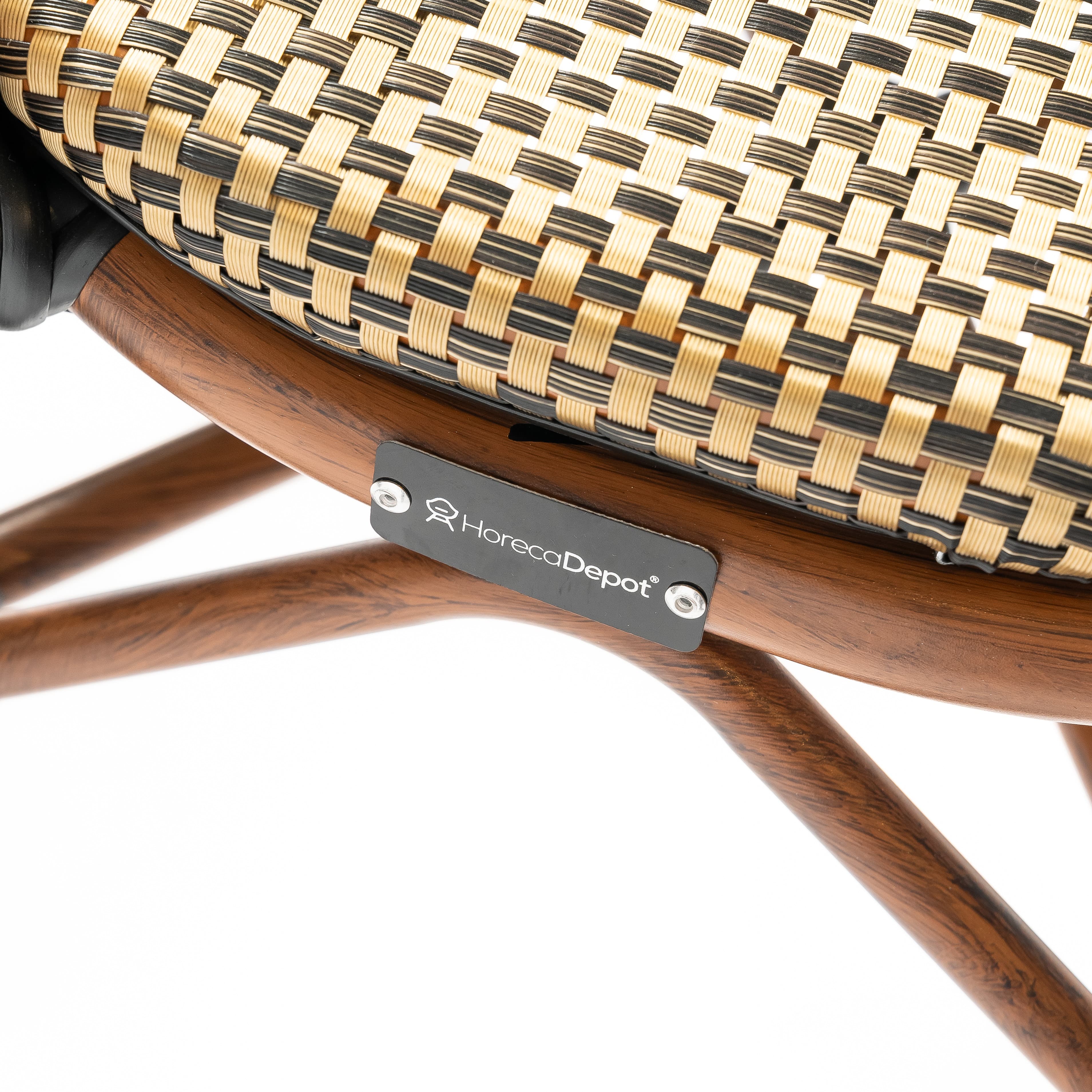 ORLEANS | Outdoor bistro chair – golden poly‑rattan with wood‑look metal frame – stackable – suitable for hotel, restaurant, café, terrace, garden and balcony