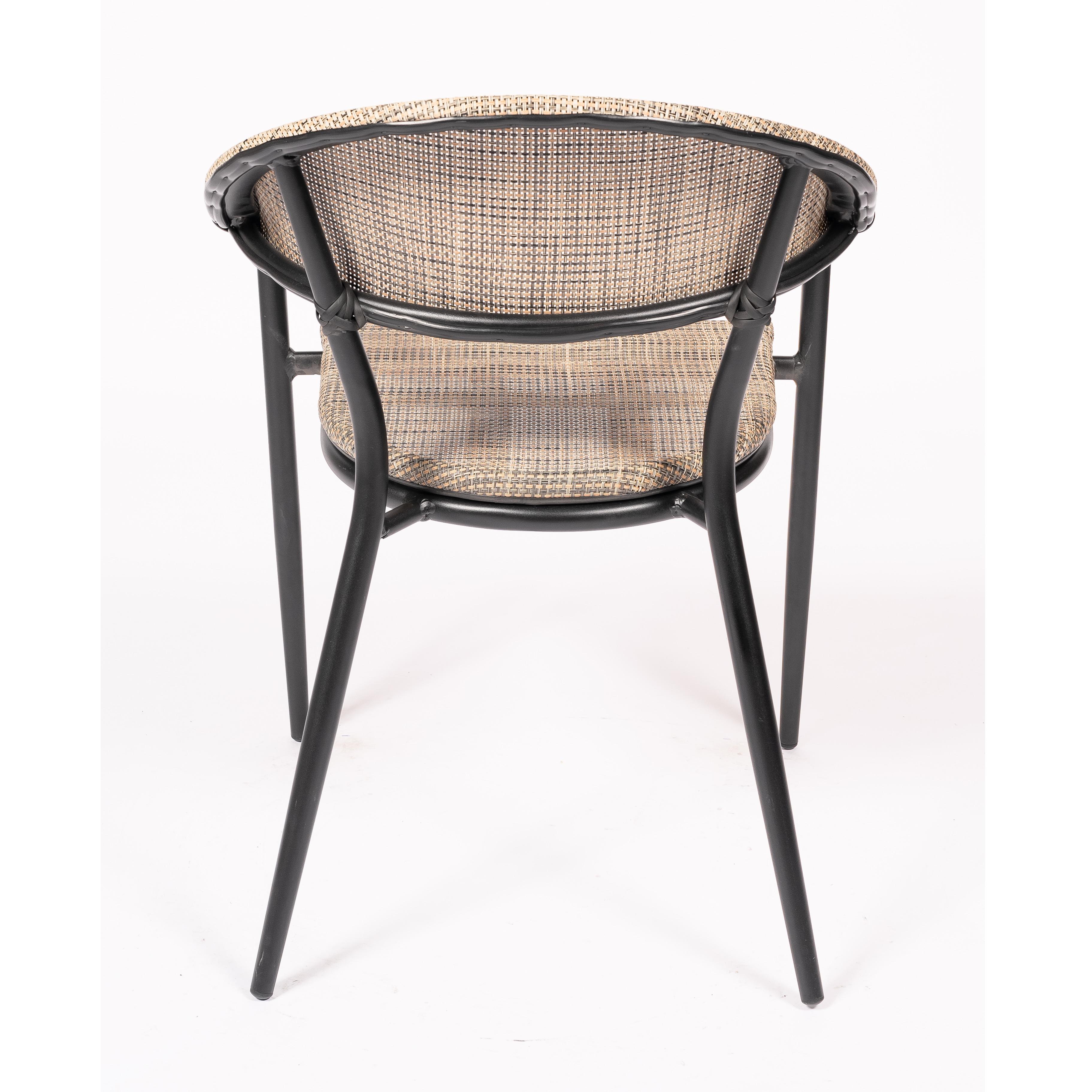 PESARO PESARO | Outdoor Chair in Beige Woven Synthetic Rattan with Armrests – Black Metal Frame – Stackable – Perfect for Garden, Terrace, Café & Restaurant