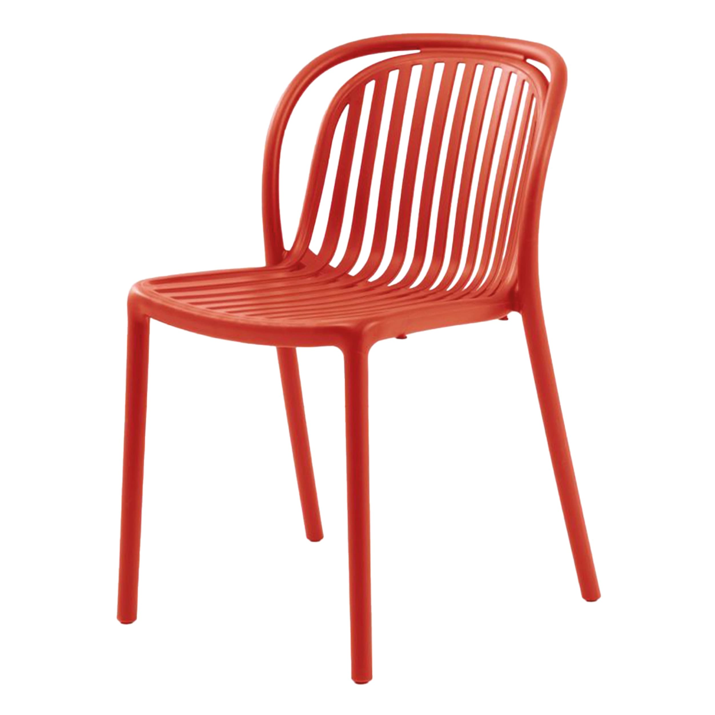 Chaise rouge moderne en plastique pour extérieur – empilable, durable et idéale pour terrasse, HORECA et espaces extérieurs