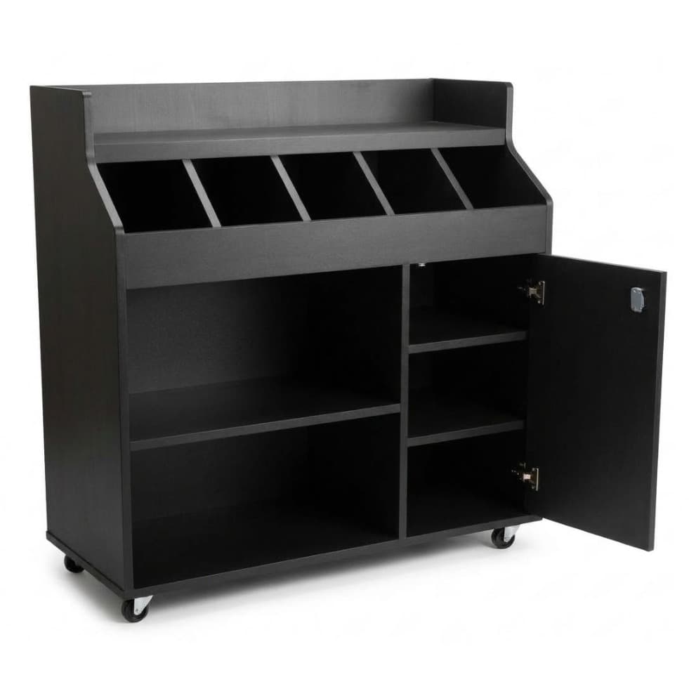 SERVANT CABINET | Black wooden service cabinet for lids, cutlery and accessories – ideal for HORECA, self‑service and takeaway counters