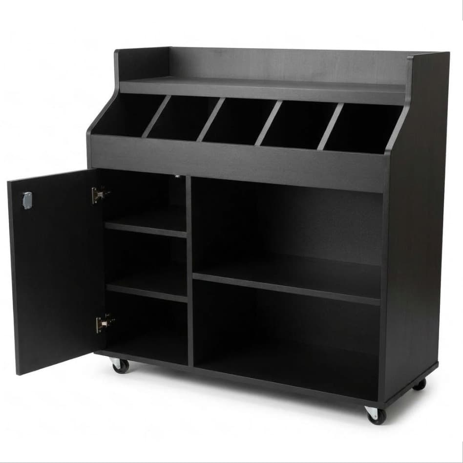 SERVANT CABINET | Black wooden service cabinet for lids, cutlery and accessories – ideal for HORECA, self‑service and takeaway counters