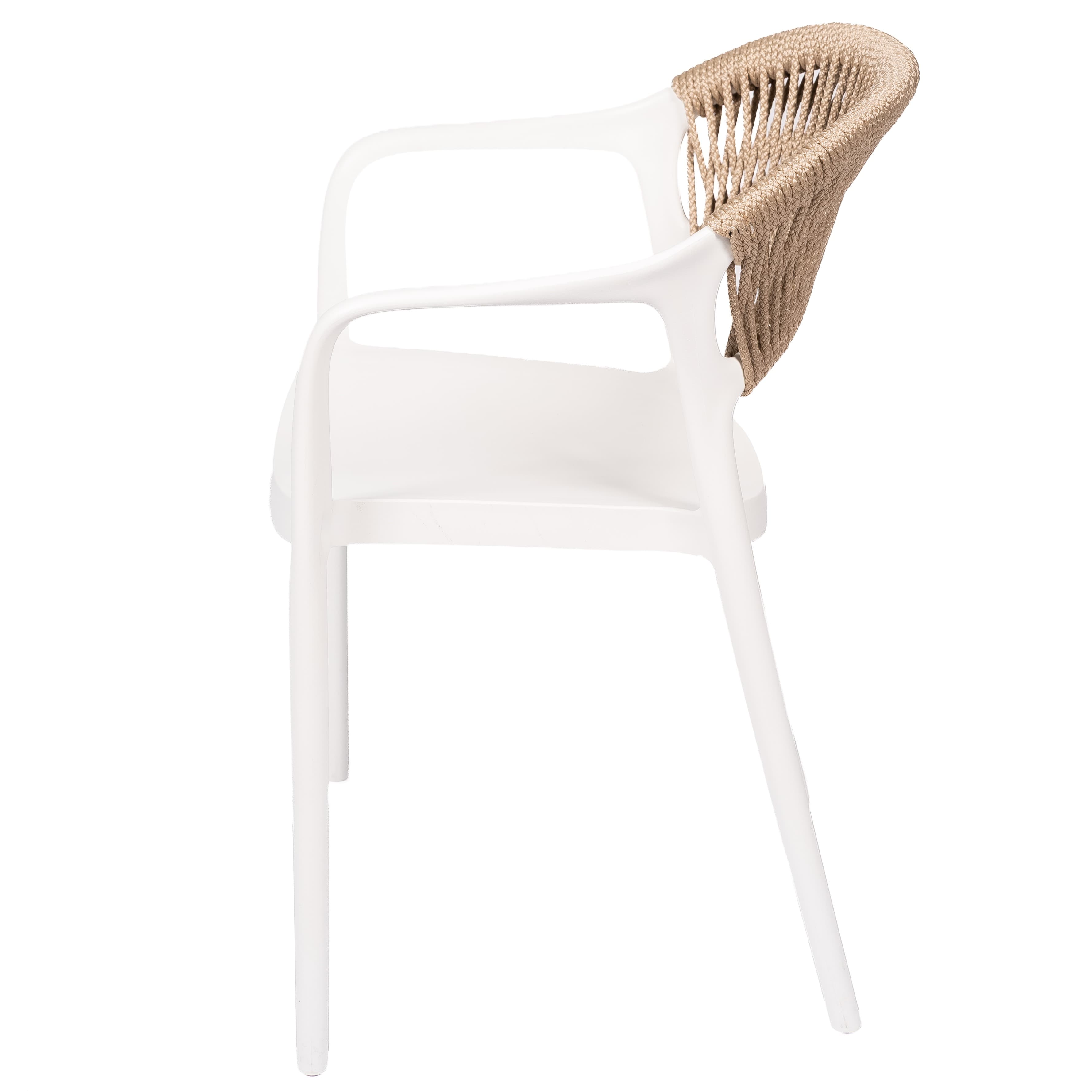 Modern White Chair with Woven Rope Backrest